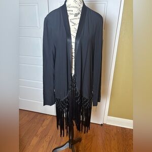 Free People Stunning Macrame Satin Trim Kimono Black